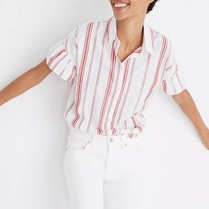 Madewell Women’s Carey Stripe Central Button Up Shirt XXS 2XS Ruffles Preppy